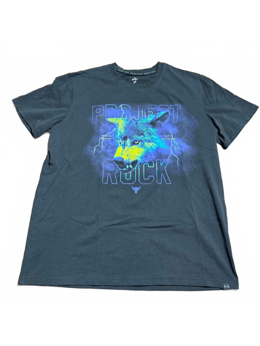 Under Armour Mens Project Rock Wolf Graphic T-Shirt L Black Double Sided